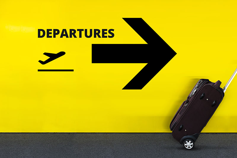 Airport Sign With Airplane Icon, Arrow and moving Luggage