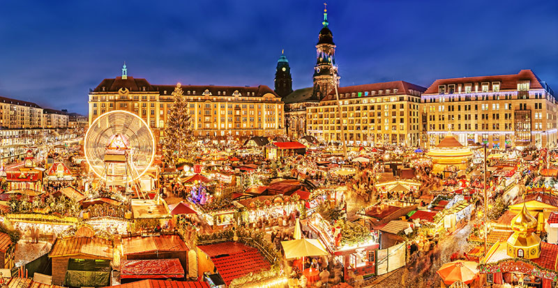 Dresden Christmas market, view from above, Germany, Europe. Chri